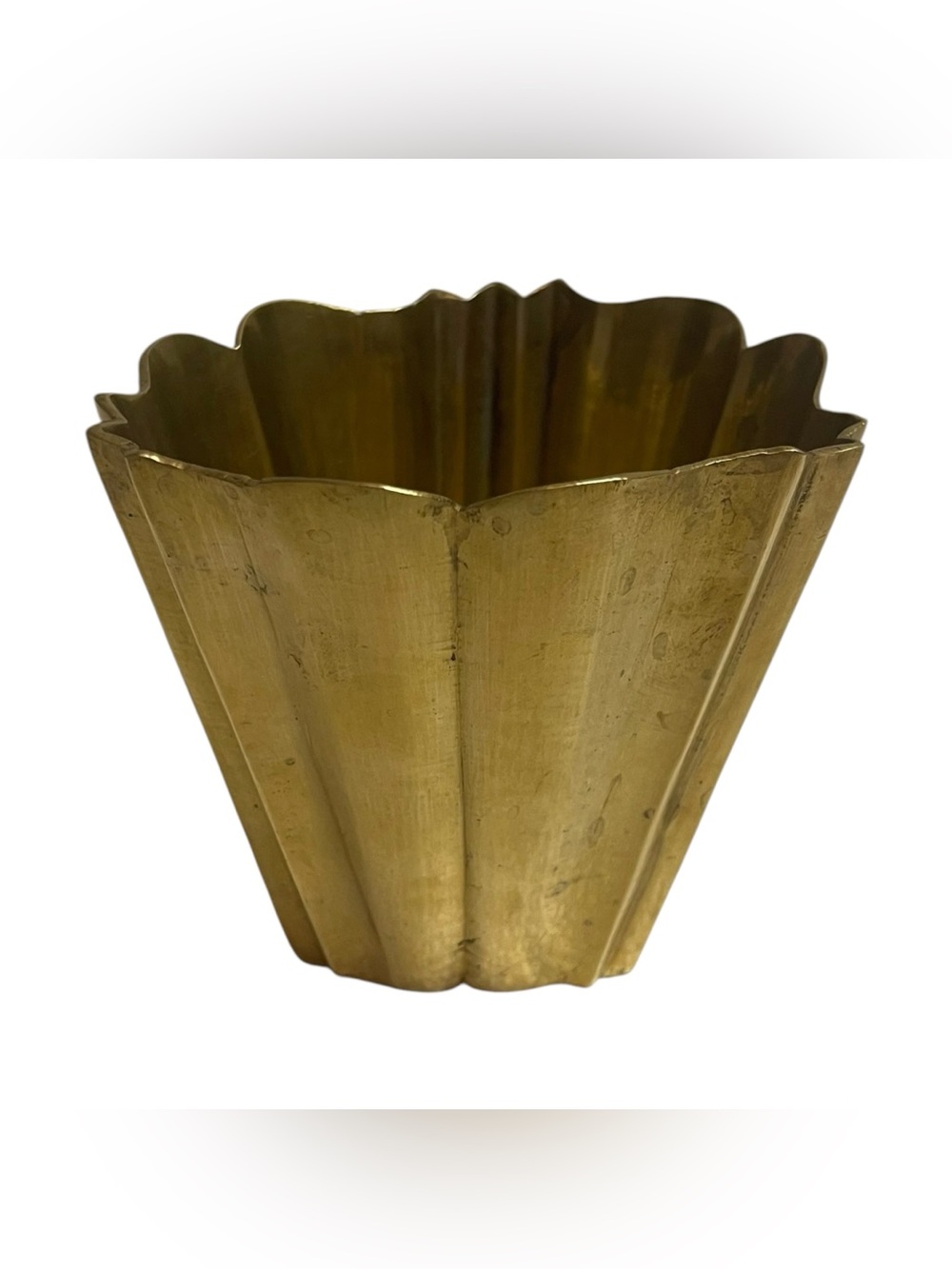 Vintage Solid Brass Vase Planter Scalloped Tulip Mid Century Modern Small 4 Inch